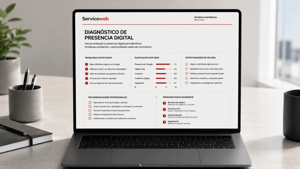 Ejemplo de diagnóstico de presencia digital realizado por Servicoweb